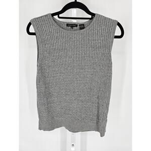 Jeanie Pierre Womens Sz XL Sleeveless Knit Top Gray Cable Knit Cotton Blend